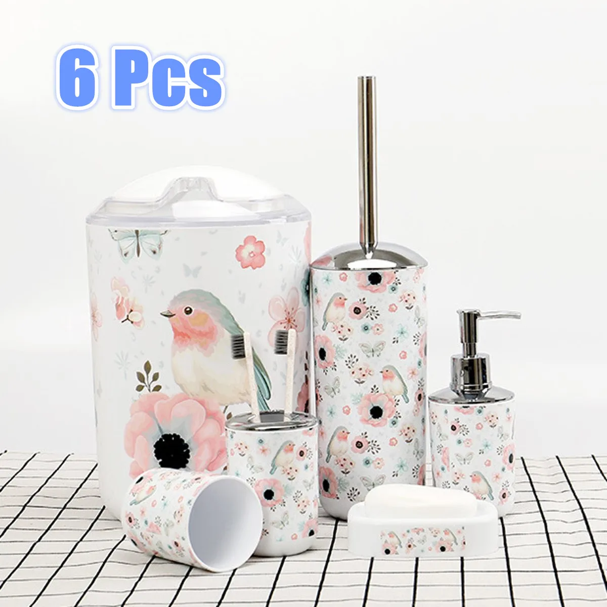 6 Pcs/Set European Plastic Flower And Bird Bathroom Toiletries Lotion Bottle Toothbrush Holder Soap Dish Trash Can Bathroom Sets
6 Pcs/Set European Plastic Flower And Bird Bathroom Toiletries Lotion Bottle Toothbrush Holder Soap Dish Trash Can Bathroom Sets