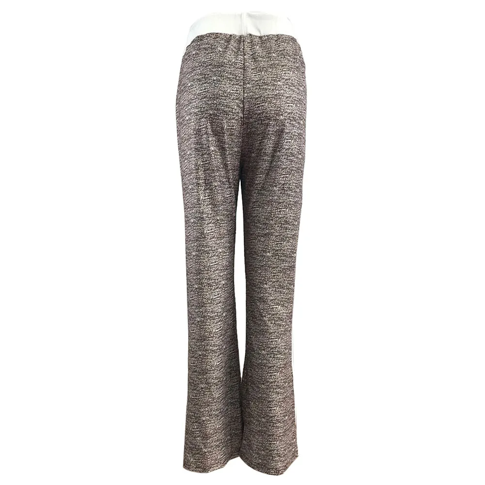 Women Wide Leg Pants Loose Drawstring Trousers Solid Patchwork Casual Sports Pants Fashionable High Waist Long Streetwear Pants