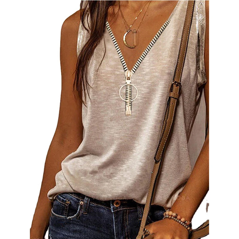 Casual Loose Summer V-Neck Low-Cut Zipper Contrast Color Loose Sleeveless Tank Tops T-Shirt Vest Women Clothing 2021
Casual Loose Summer V-Neck Low-Cut Zipper Contrast Color Loose Sleeveless Tank Tops T-Shirt Vest Women Clothing 2021