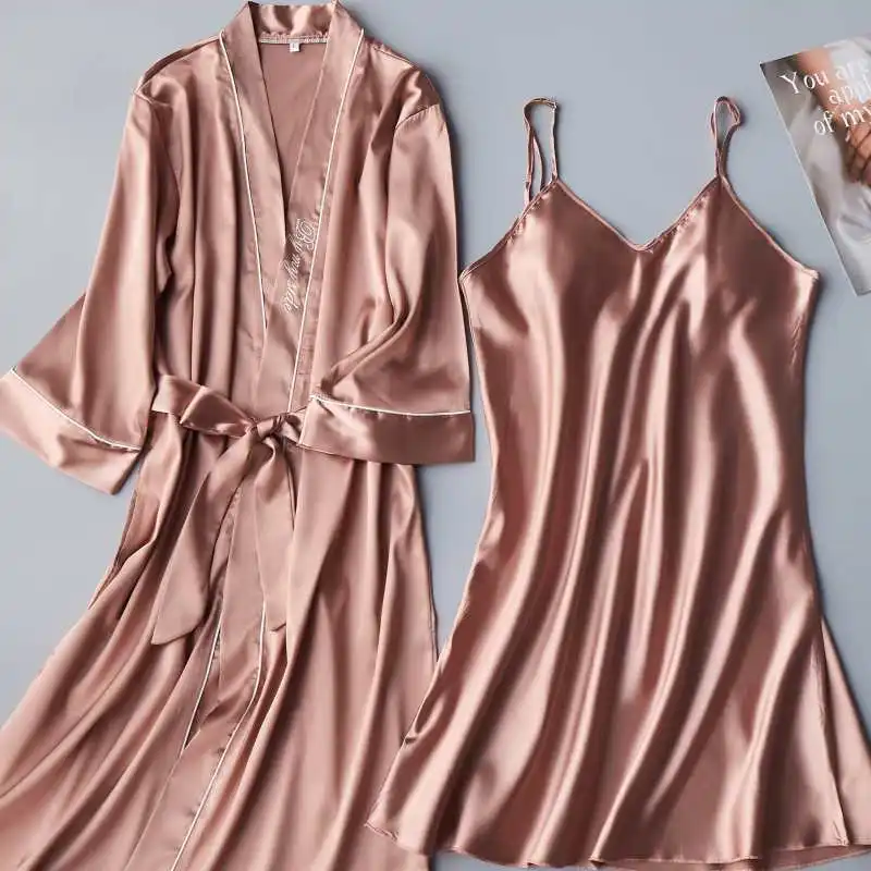 Women Kimono Gown Bride 2PCS Sleepwear Faux Silk Bathrobe Bridesmaid Wedding Robe Loose Nightwear Home Clothes Sexy Lingerie
Women Kimono Gown Bride 2PCS Sleepwear Faux Silk Bathrobe Bridesmaid Wedding Robe Loose Nightwear Home Clothes Sexy Lingerie