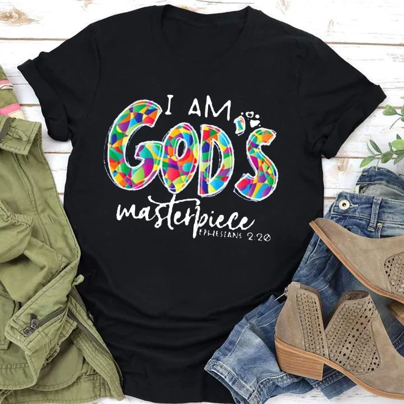 I AM GOD'S Master Piece Print Women T Shirt Short Sleeve O Neck Loose Women Tshirt Ladies Tee Shirt Tops Clothes Camisetas Mujer
I AM GOD'S Master Piece Print Women T Shirt Short Sleeve O Neck Loose Women Tshirt Ladies Tee Shirt Tops Clothes Camisetas Mujer