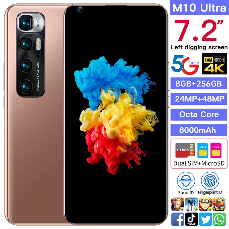 New M10 Ultra Smartphones 8GB RAM 256GB ROM 7.2Inch Andriod10 Wifi 10 Core MTK6889 Dual SIM 4G LTE 5G 6000mAh Cell Phones GPS
New M10 Ultra Smartphones 8GB RAM 256GB ROM 7.2Inch Andriod10 Wifi 10 Core MTK6889 Dual SIM 4G LTE 5G 6000mAh Cell Phones GPS