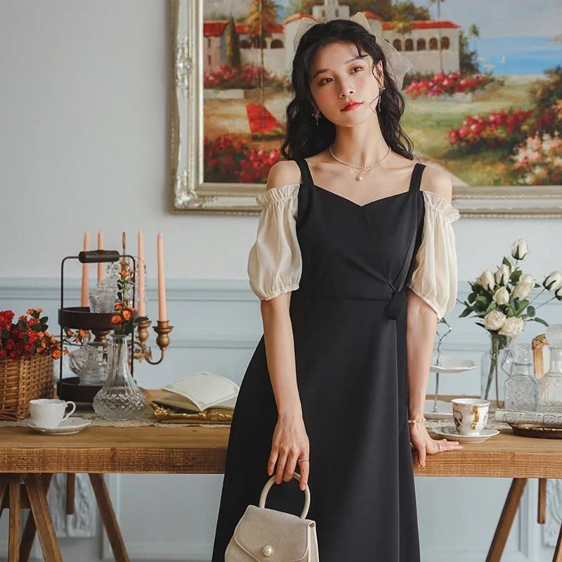2021 Summer Korean Sweet Temperament One Piece Patchwork Puff Sleeve Slash Neck Woman Dress Elegant Office Lady Dresses Women
2021 Summer Korean Sweet Temperament One Piece Patchwork Puff Sleeve Slash Neck Woman Dress Elegant Office Lady Dresses Women
