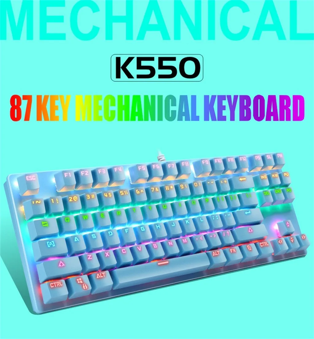 K550 Механическая USB клавиатура Красочный светодиодный подсветкой игровая офисном