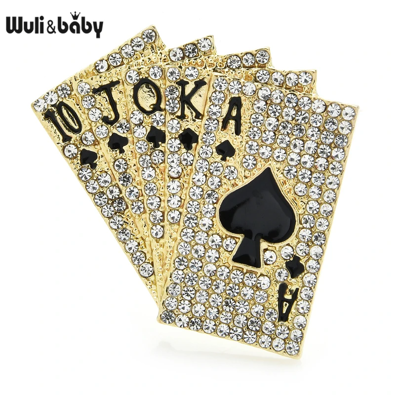 

Wuli&baby Sparkling Full Crystal Poker Brooch Pins 10 J Q K A 2021 Designer Women Fashion Jewelry Gift