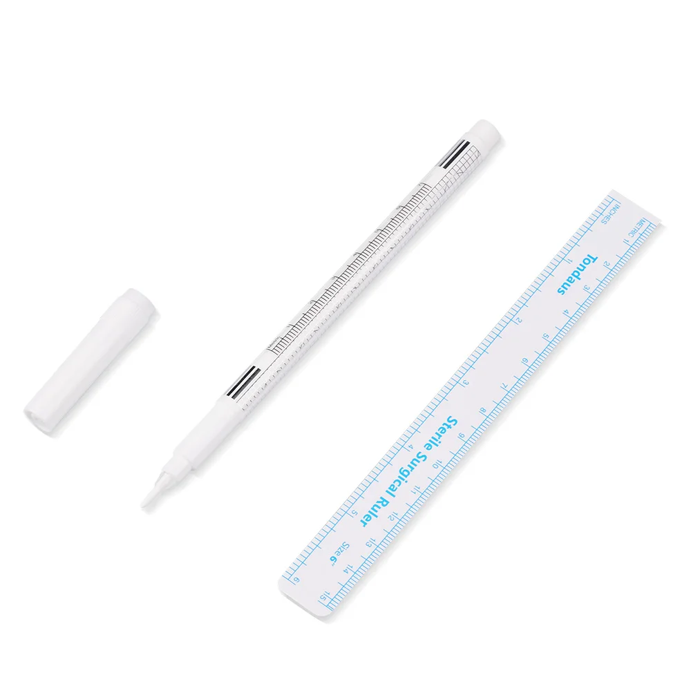 1 Pcs/set surgical Skin Marker eyebrow skin marker pen tattoo sterile cosmetic positioning with ruler 
1 Pcs/set surgical Skin Marker eyebrow skin marker pen tattoo sterile cosmetic positioning with ruler