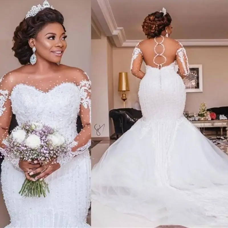Luxury Mermaid Wedding Dresses Sheer Long Sleeve Crystal Beads African Custom Made Plus Size Arabic Bridal Gowns
Luxury Mermaid Wedding Dresses Sheer Long Sleeve Crystal Beads African Custom Made Plus Size Arabic Bridal Gowns
