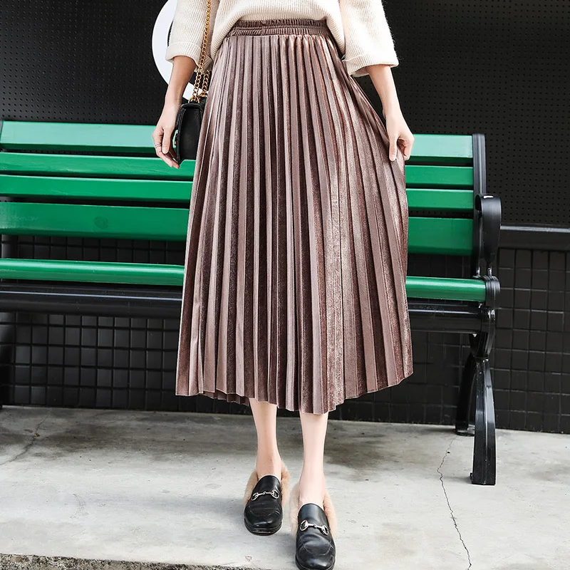 High Waist Velvet Pleated Skirt Women Winter Vintage Black Skirt Ladies 2019 Long Silver Maxi Elascity Casual Party Skirt
High Waist Velvet Pleated Skirt Women Winter Vintage Black Skirt Ladies 2019 Long Silver Maxi Elascity Casual Party Skirt