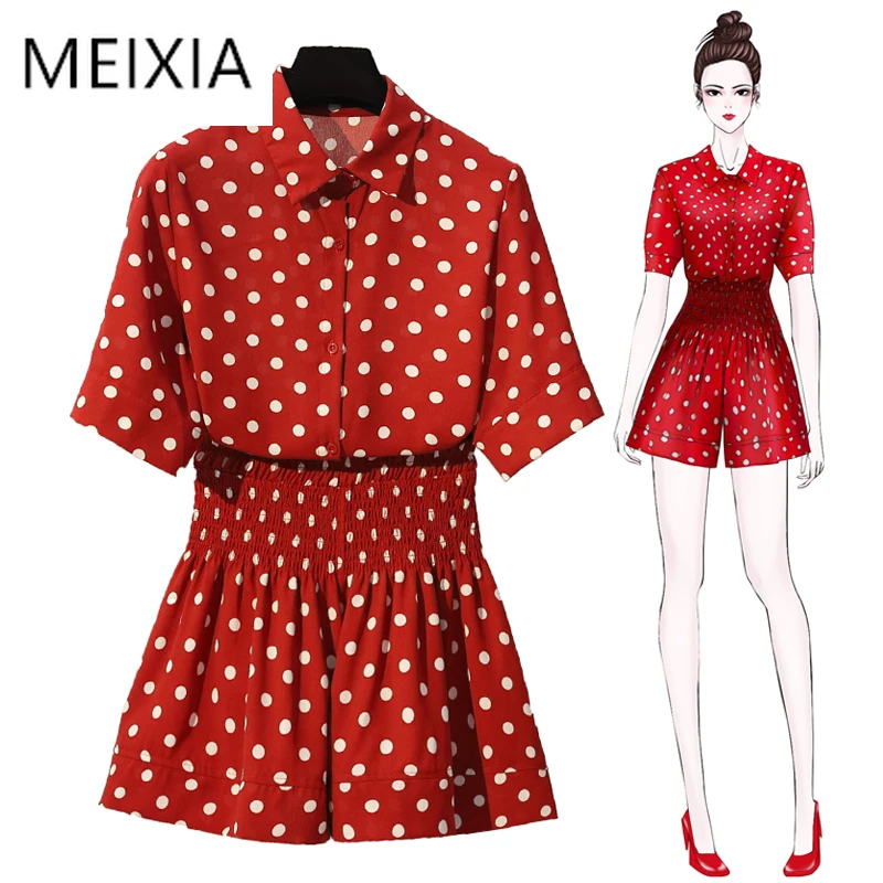 MEIXIA Summer Women two piece set Polka Dot Casual Turn-down Collar Single Breasted Top + Shorts Elastic Waist Suit 2 Piece Set
MEIXIA Summer Women two piece set Polka Dot Casual Turn-down Collar Single Breasted Top + Shorts Elastic Waist Suit 2 Piece Set