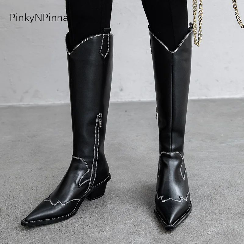 women western riding long boots knee high v-cut genuine leather plush lining winter warm pointed toe chunky heels inside zip
women western riding long boots knee high v-cut genuine leather plush lining winter warm pointed toe chunky heels inside zip