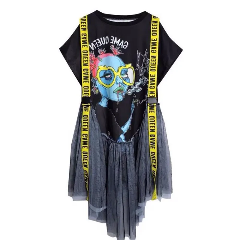 Women's dress Tide brand spring and summer 2021 new cartoon printing loose short-sleeved T-shirt stitching mesh dress female
Women's dress Tide brand spring and summer 2021 new cartoon printing loose short-sleeved T-shirt stitching mesh dress female