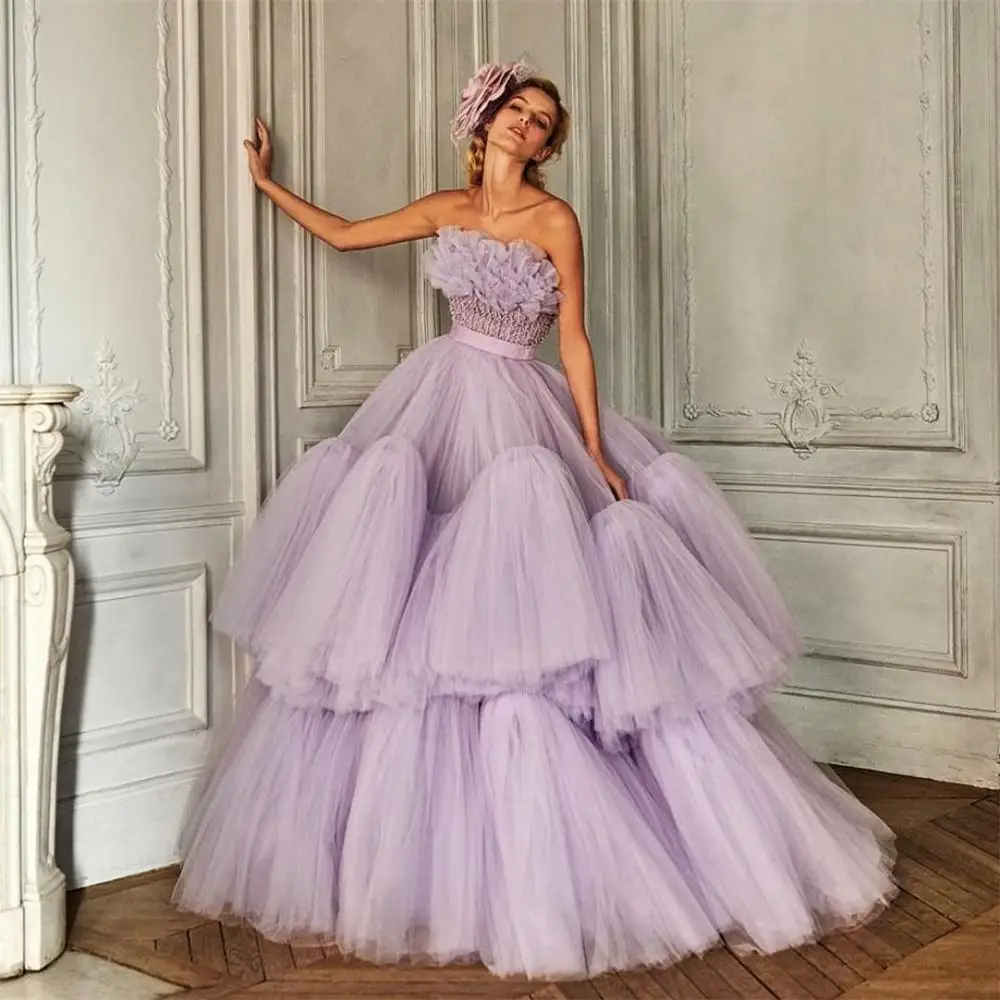 2020 Strapless Lavender Prom Dresses Puffy Tiered Ruffles Tulle Vintage Eveing Gowns Plus Size Long Formal Celebrity Dress
2020 Strapless Lavender Prom Dresses Puffy Tiered Ruffles Tulle Vintage Eveing Gowns Plus Size Long Formal Celebrity Dress