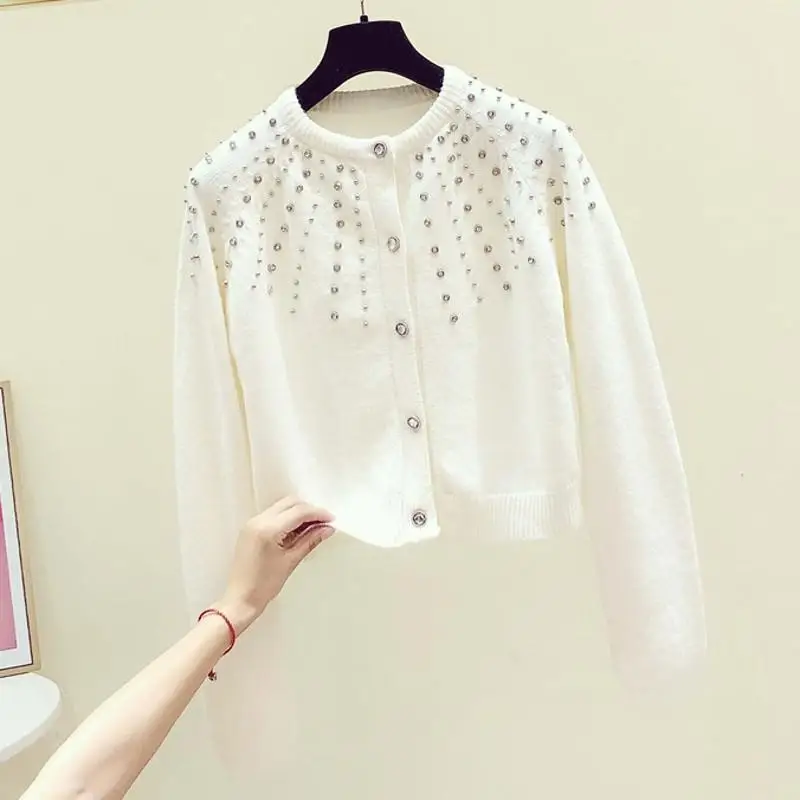 Women 2021 Spring Autumn New Fashion Beaded Sweaters Female Long Sleeve Knitted Sweater Coat Vintage O Neck Cardigans Tops C156
Women 2021 Spring Autumn New Fashion Beaded Sweaters Female Long Sleeve Knitted Sweater Coat Vintage O Neck Cardigans Tops C156