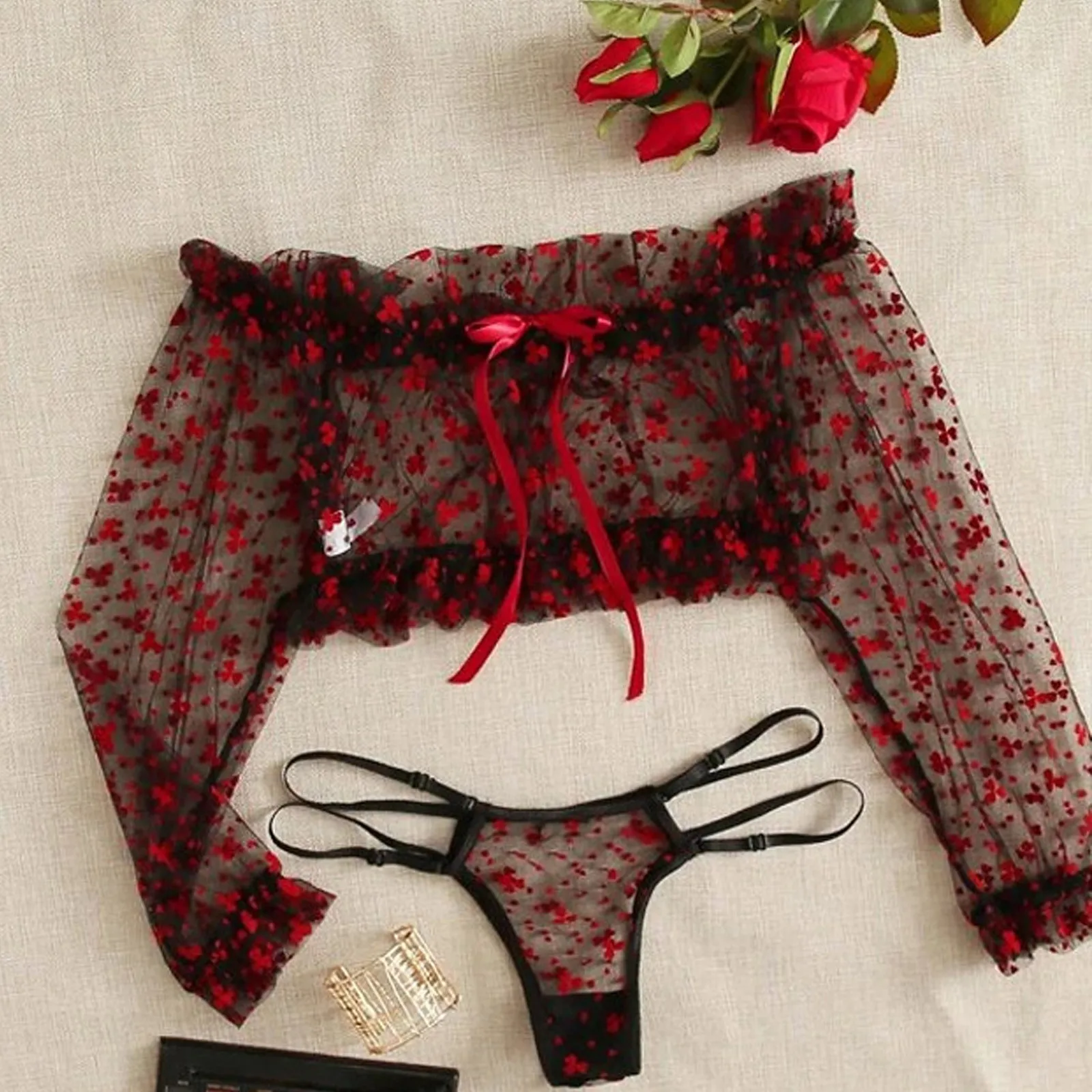 Women Sexy Lingerie Lace Gauze Top Underpants Temptation Sleepwear Set Sexy Fashion Bow See-through Underwear Set S-XL
Women Sexy Lingerie Lace Gauze Top Underpants Temptation Sleepwear Set Sexy Fashion Bow See-through Underwear Set S-XL