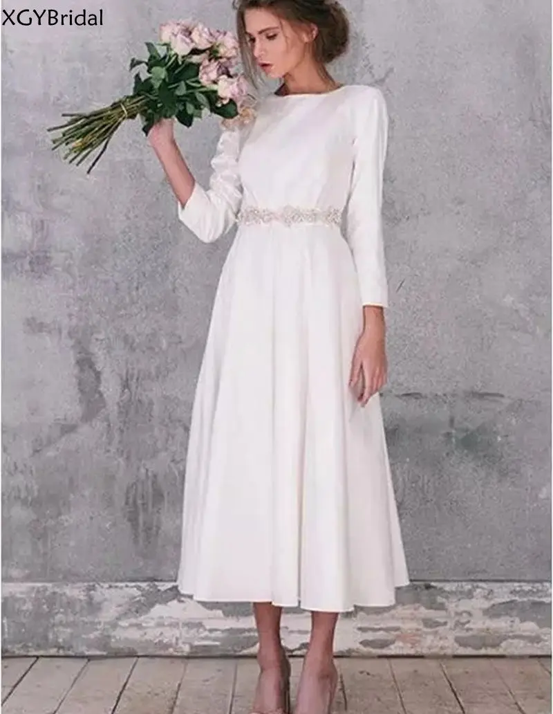 New A Line Bridal Gowns 2021 Long Sleeve soft Satin Wedding Dresses Vintage Tea Length Gorgeous Simple Wedding Robe De Mariage
New A Line Bridal Gowns 2021 Long Sleeve soft Satin Wedding Dresses Vintage Tea Length Gorgeous Simple Wedding Robe De Mariage