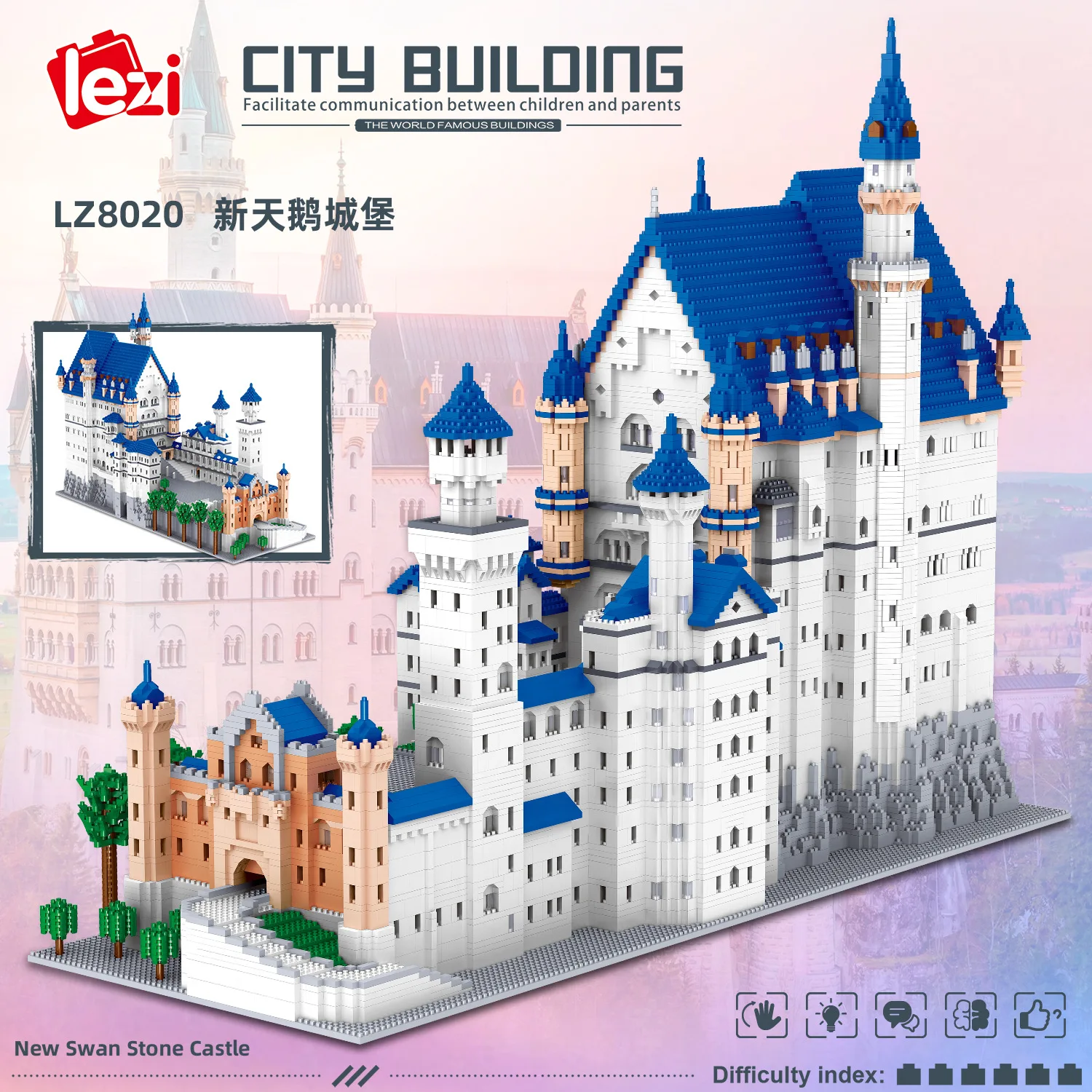 LEZI LZ8020 Miniature Diamond Small Particle Architectural Model Series Neuschwanstein Castle Building Blocks Children's Toys
LEZI LZ8020 Miniature Diamond Small Particle Architectural Model Series Neuschwanstein Castle Building Blocks Children's Toys