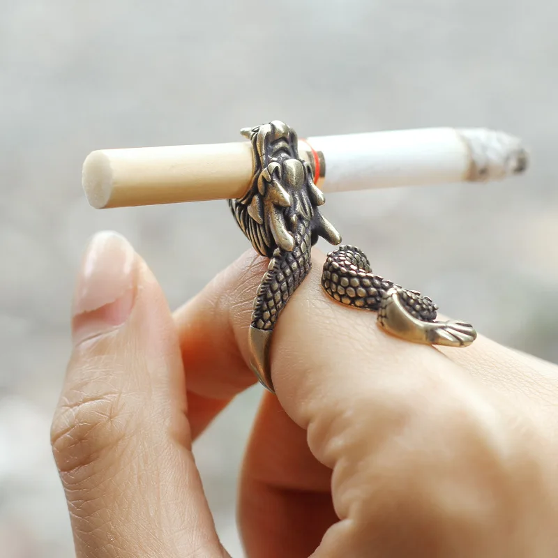 

Retro Punk Dragon Cigarette Holder Ring for Men Women Bronze Opening Adjustable Cigarettes Smoking Accessories