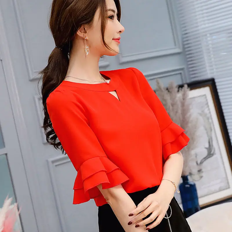 Women's Spring Summer Style Chiffon Shirt Women's Ruffles O-neck Half Sleeve Solid Color Temperament Korean Tops DD8514
Women's Spring Summer Style Chiffon Shirt Women's Ruffles O-neck Half Sleeve Solid Color Temperament Korean Tops DD8514