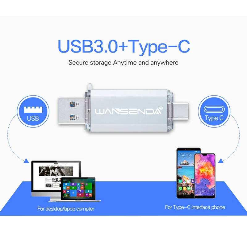 Флеш-накопитель WANSENDA OTG флеш-накопитель USB 3 0 Type-C 512 ГБ 256 128 Гб 64 32 16 для Type-c/PC |