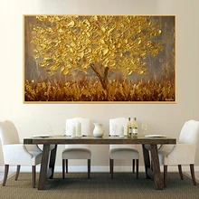 100% ручная роспись абстрактное золотое дерево картина маслом на
