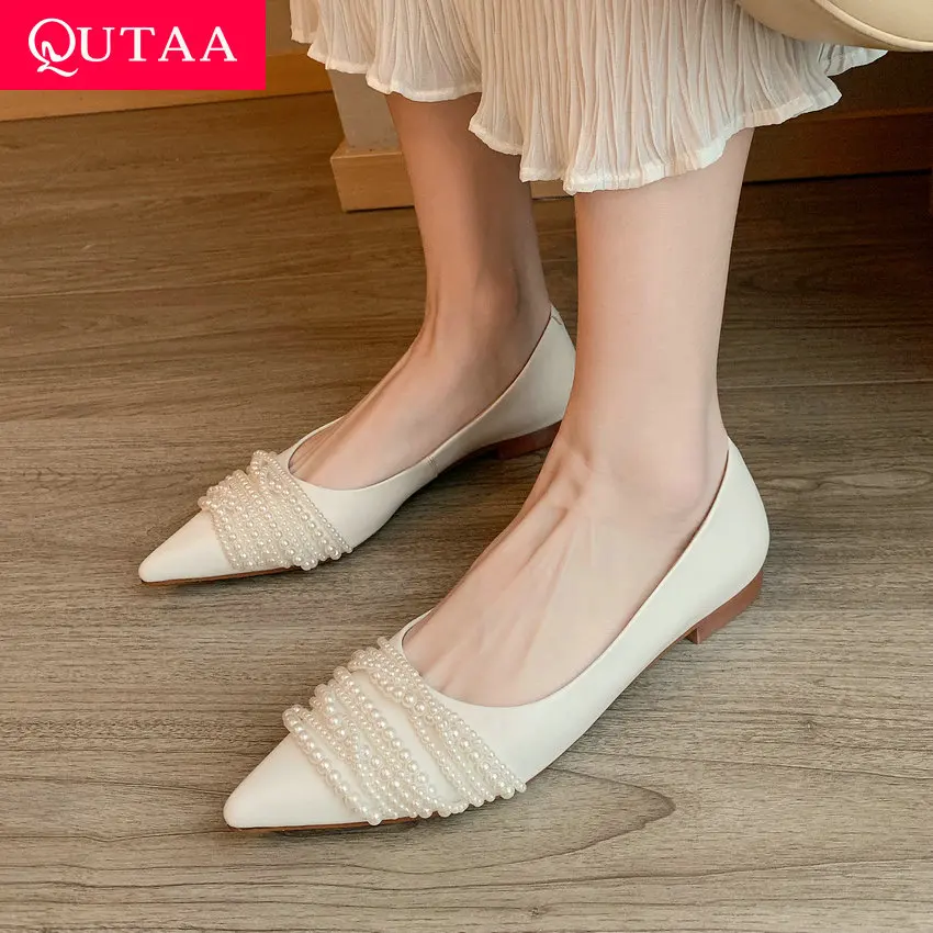 QUTAA 2021 String Bead Pointed Toe Elegant Flat Heels Spring Autumn Genuine Leather Shallow Women Slip On Flats Shoes Size 34-39
QUTAA 2021 String Bead Pointed Toe Elegant Flat Heels Spring Autumn Genuine Leather Shallow Women Slip On Flats Shoes Size 34-39
