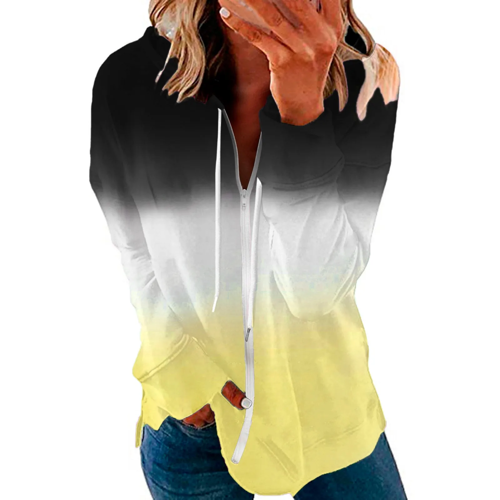 Women 2021 Autumn Sweatshirt Long Sleeve Zip-up Hoodie Jacket Gradient Patchwork Printed Drawstring Color Sweatshirt Coat
Women 2021 Autumn Sweatshirt Long Sleeve Zip-up Hoodie Jacket Gradient Patchwork Printed Drawstring Color Sweatshirt Coat