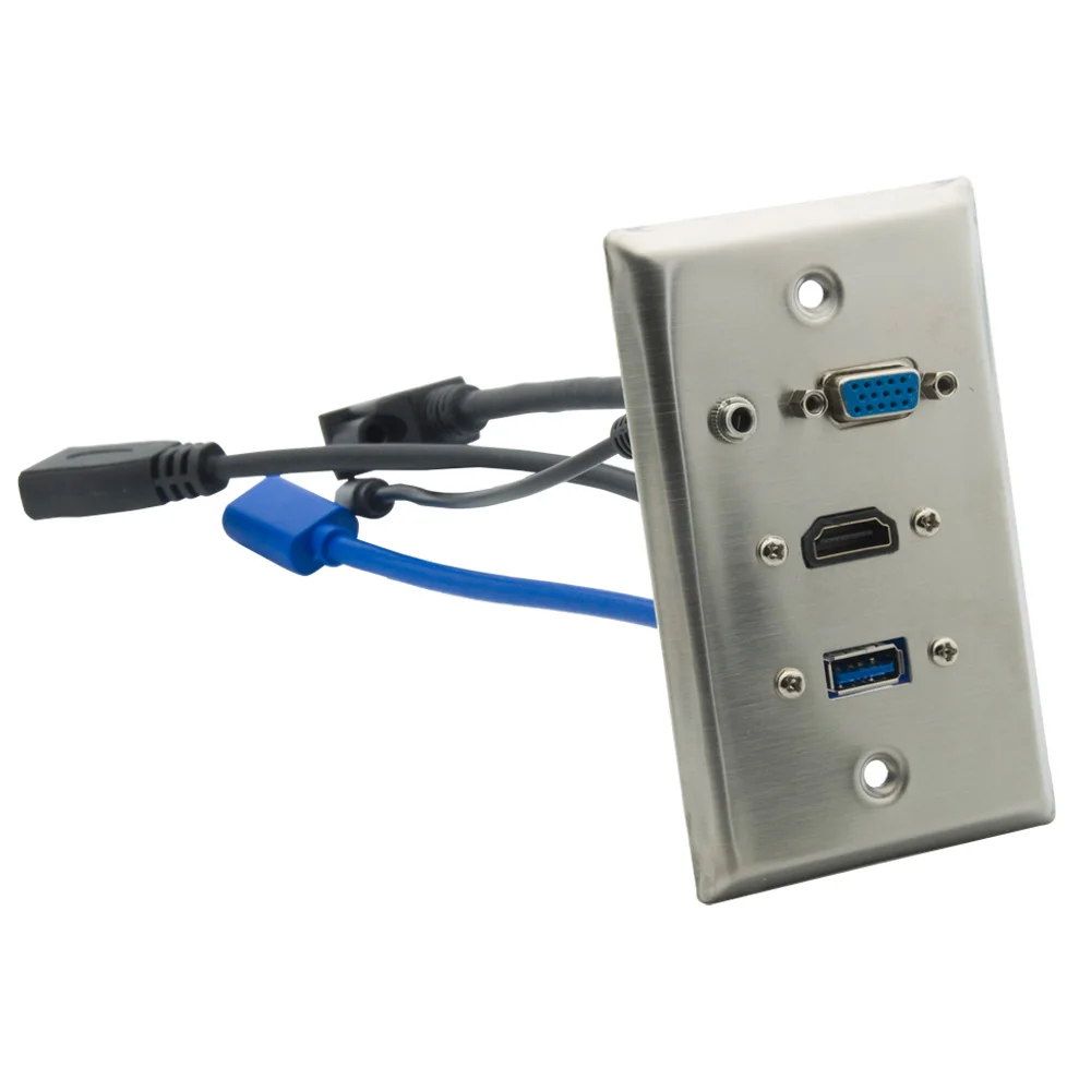 Металлическая настенная пластина из нержавеющей стали 1 Gang VGA HDMI 3 5 мм аудио USB 0 с