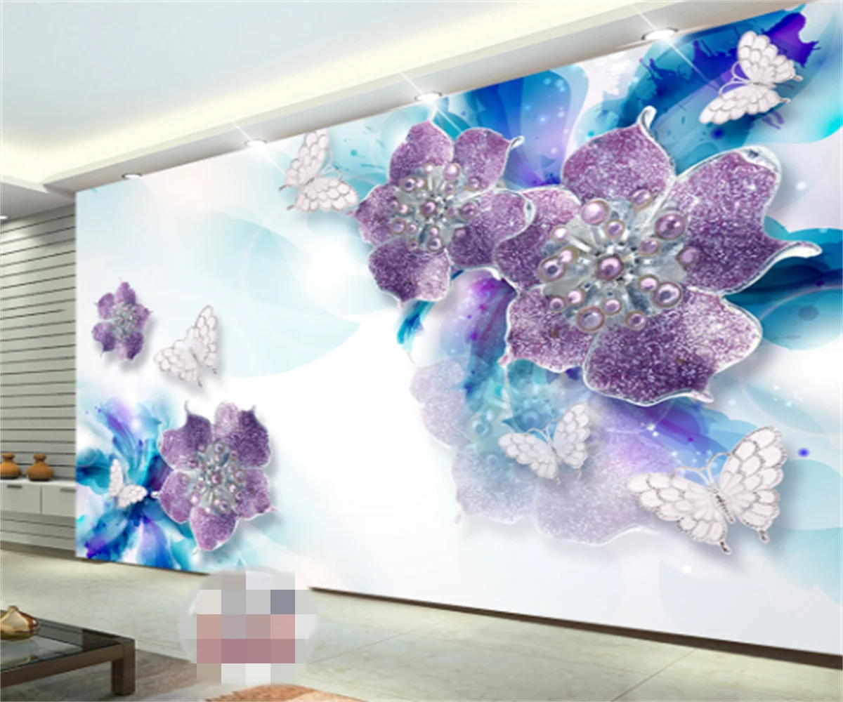 

Nordic high-end gorgeous embossed watercolor flowers jewelry TV sofa background wallpaper custom any size mural papel de parede