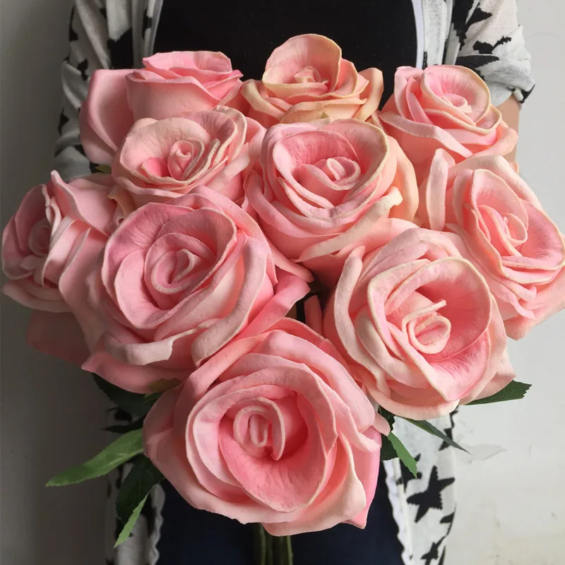 

11P Real Touch Feel Rose PU Rose Flowers Artificial Latex Roses for Wedding Bridal Bouquet Table Centerpieces Decorative Flower