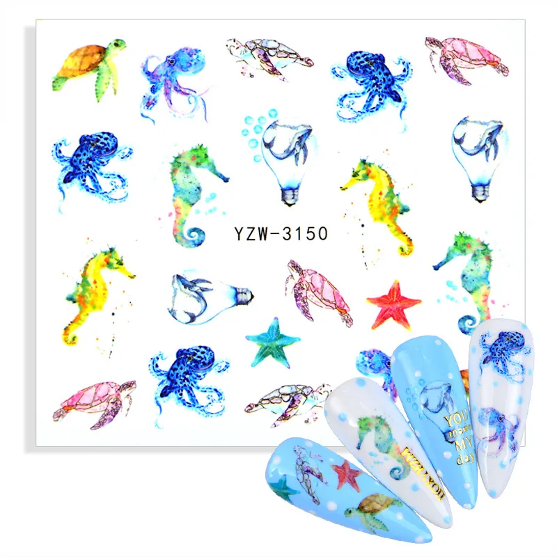 Лето 2023 переводные наклейки для ногтей с морским животным Русалочка слайдеры