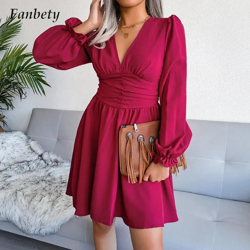 2022 Spring Sexy Sweet V-Neck Slim Chiffon Dress Women Elegant Pleated Commute Mini Dress Simple Solid Color Party Dress Vestido
2022 Spring Sexy Sweet V-Neck Slim Chiffon Dress Women Elegant Pleated Commute Mini Dress Simple Solid Color Party Dress Vestido