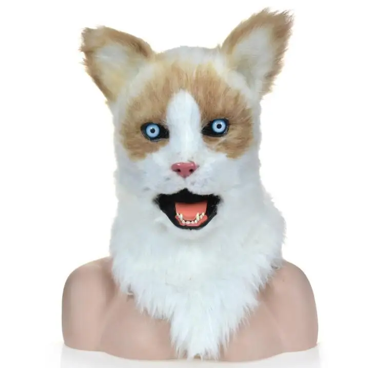 

Cat Mask Simulation Seal Plush Full Face Hood 2D World Demon Cat Mouth Movable Cute Funny Fursuit Outfits Carnival Halloween Ad