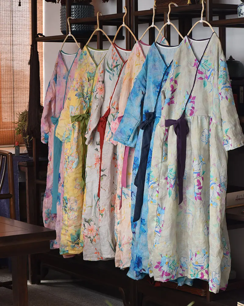 Women's loose linen printed floral dress women's V-neck summer dress women's retro Ram hemp dress 2021
Women's loose linen printed floral dress women's V-neck summer dress women's retro Ram hemp dress 2021