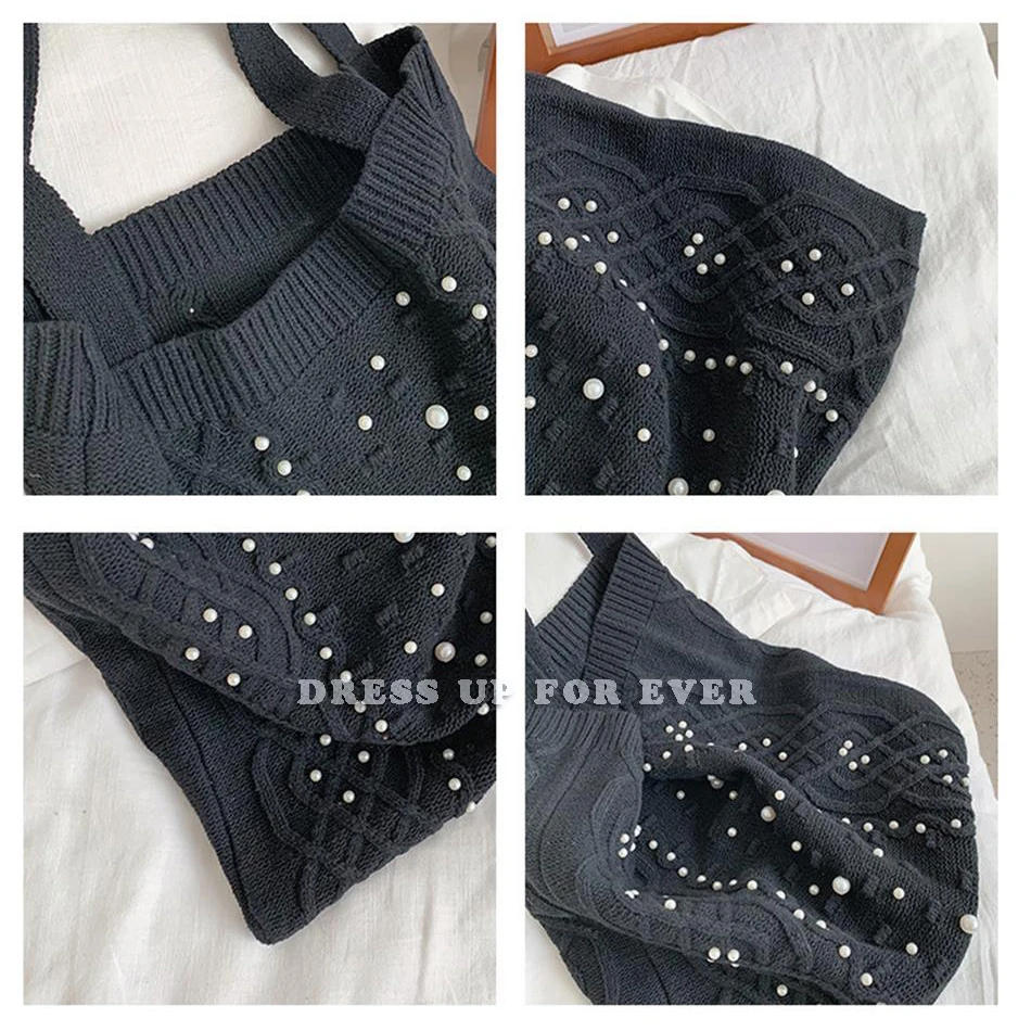 Female Woolen Knitted Braid Criss Cross With Pearl Handbag Teenager Crochet Winter Korean Retro Chic Large Capacity Shoulder Bag
Female Woolen Knitted Braid Criss Cross With Pearl Handbag Teenager Crochet Winter Korean Retro Chic Large Capacity Shoulder Bag