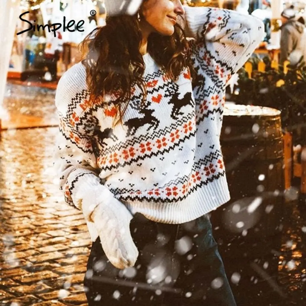 Simplee O-neck Fashion Christmas sweaters women long sleeve Autumn winter deer print knitted female pullover Chic ladies sweater
Simplee O-neck Fashion Christmas sweaters women long sleeve Autumn winter deer print knitted female pullover Chic ladies sweater