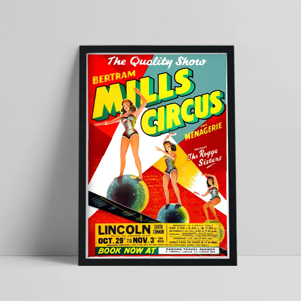 

1956 British Mills Circus Poster, High Altitude Performance Canvas Painting, Girls Acrobatics The Quolity Show Art Prints Decor