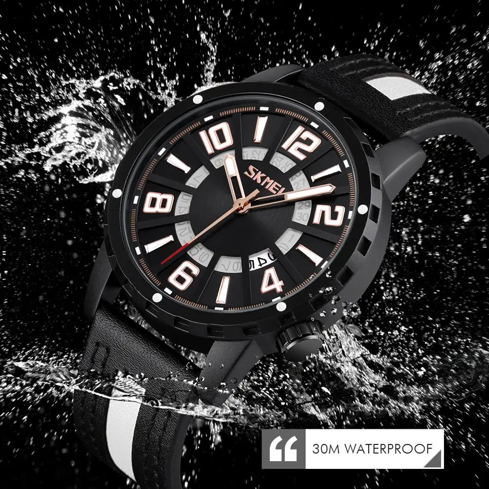 

SKMEI Fashion Leather Strap Quartz Men Casual Watch Calendar Date Work For Men Dress 30M Waterproof Wristwatch