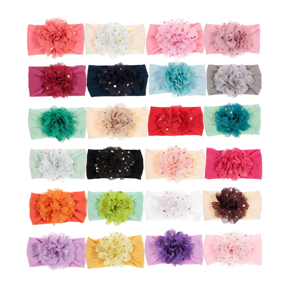 New 1PCS Gold Dot Chiffon Flower Baby Headband Newborn Knot Wide Nylon Headwraps Girls Headwear Kids Photo Props
New 1PCS Gold Dot Chiffon Flower Baby Headband Newborn Knot Wide Nylon Headwraps Girls Headwear Kids Photo Props