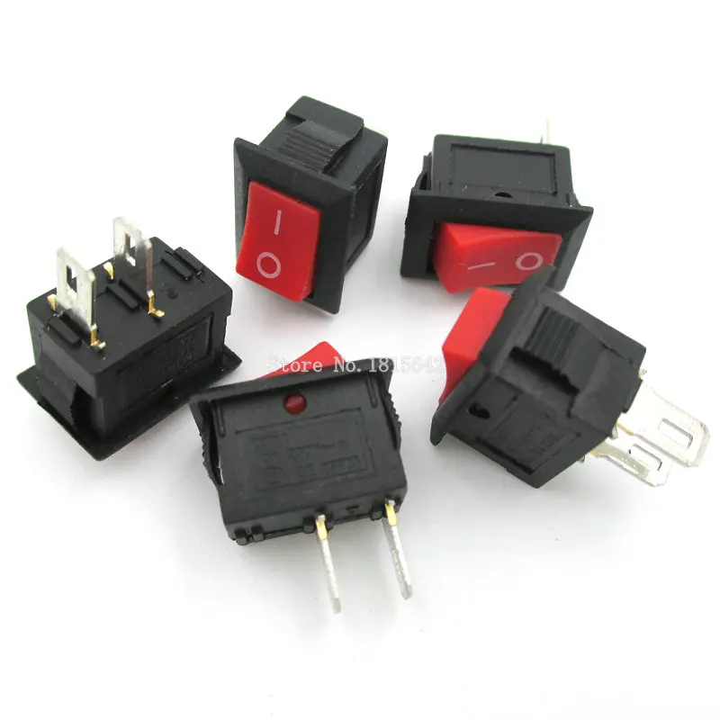 10PCS/LOT 10*15mm SPST 2PIN ON/OFF Boat Rocker Switch 3A/250V KCD1-101 Mini Black Red White | Электронные компоненты и