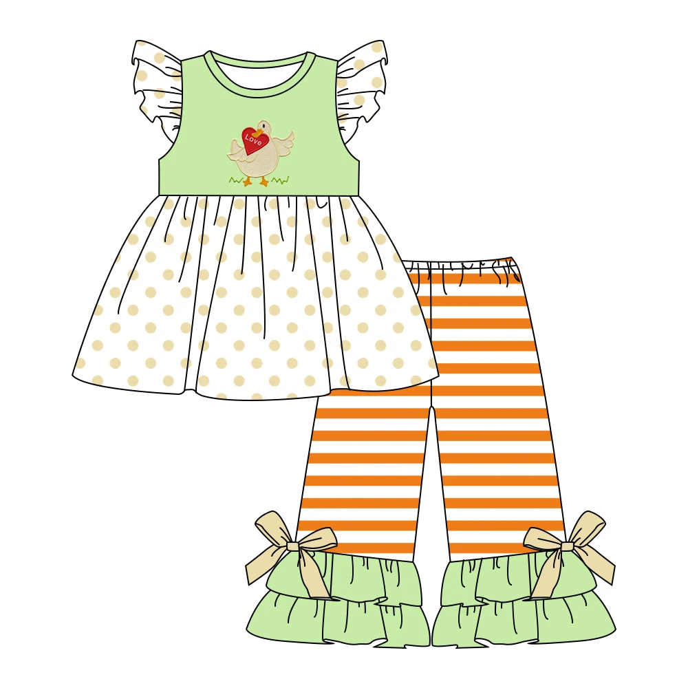 Autumn Girls Clothes Brown Dots Print Sleeveless Top And Orange Striped Trousers Goose Bites Love Heart Embroidery Girl Outfits
Autumn Girls Clothes Brown Dots Print Sleeveless Top And Orange Striped Trousers Goose Bites Love Heart Embroidery Girl Outfits