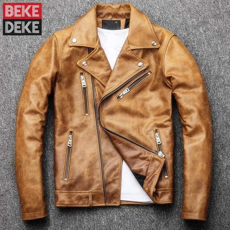 Vintage Real Leather Biker Motorcycle Jacket Mens Zippers Slim Fit Genuine Leather Jacket Plus Size 4XL Lapel Cowhide Male Coat
Vintage Real Leather Biker Motorcycle Jacket Mens Zippers Slim Fit Genuine Leather Jacket Plus Size 4XL Lapel Cowhide Male Coat