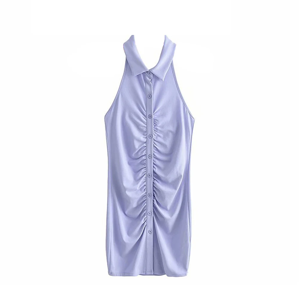 Summer Two-Color Knitted Halter Lapel Dress Single-Breasted V-Neck Sleeveless Backless Sexy Short Skirt 
Summer Two-Color Knitted Halter Lapel Dress Single-Breasted V-Neck Sleeveless Backless Sexy Short Skirt