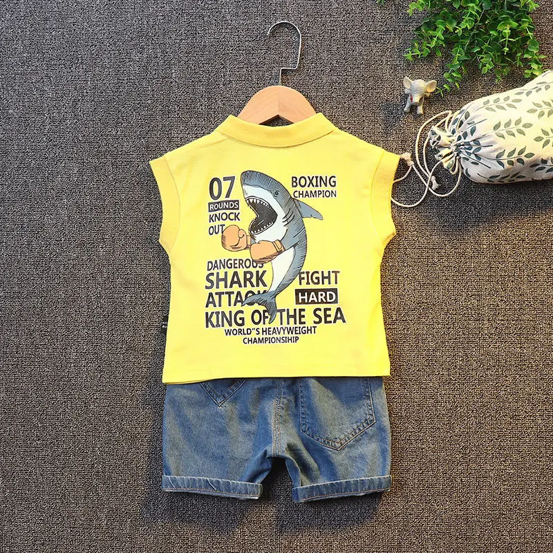Boys Suit Clothes Summer Baby Short-Sleeve Shark Shirt + Soft Denim Shorts 2PCS Animal Costume For Kids Clothes
Boys Suit Clothes Summer Baby Short-Sleeve Shark Shirt + Soft Denim Shorts 2PCS Animal Costume For Kids Clothes