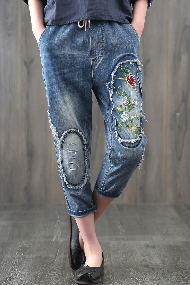Floral Embroidery Jeans Femme Women Clothing Embroidered Casual Elastic Waist Harem Denim 782 Pants 
Floral Embroidery Jeans Femme Women Clothing Embroidered Casual Elastic Waist Harem Denim 782 Pants