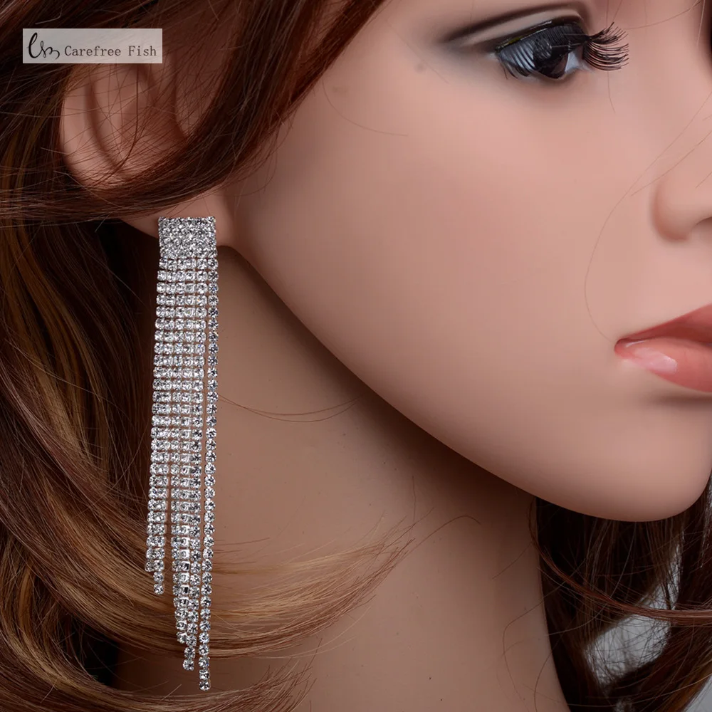Carefree Fish New Rhinestone Crystal Long Tassel Earrings for Women Bridal Drop Dangling Earrings Brincos Wedding Jewelry EH1001
Carefree Fish New Rhinestone Crystal Long Tassel Earrings for Women Bridal Drop Dangling Earrings Brincos Wedding Jewelry EH1001