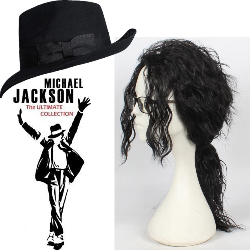 HOT! Michael Jackson Black curly wig Australian Wool 1:1 Michael Jackson Concert Dance Fedoras Classic Black Wide Brim Jazz Hats 
HOT! Michael Jackson Black curly wig Australian Wool 1:1 Michael Jackson Concert Dance Fedoras Classic Black Wide Brim Jazz Hats