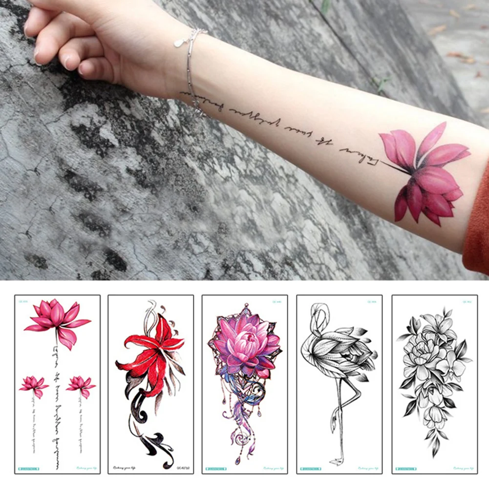 

Fashion floral armband tattoos waterproof temporary tattoo sticker flower lotus tattoo sleeve women wrist arm sleeves tatoo Hot