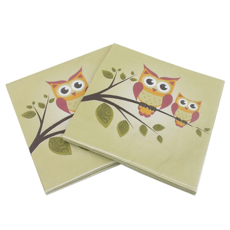 

20pcs New Cartoon Owl Tissue DIY Facial Napkins Pulp Baby Shower Birthday Decoration Anniversaire Party Printing Paper Towel