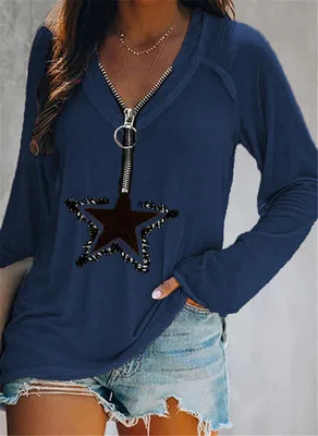 Women's Shirt Spring and Summer Fashion Five-pointed Star Printed Long Sleeve Zipper V-Neck Casual T-Shirt Loose PlusTops XS-5XL
Women's Shirt Spring and Summer Fashion Five-pointed Star Printed Long Sleeve Zipper V-Neck Casual T-Shirt Loose PlusTops XS-5XL
