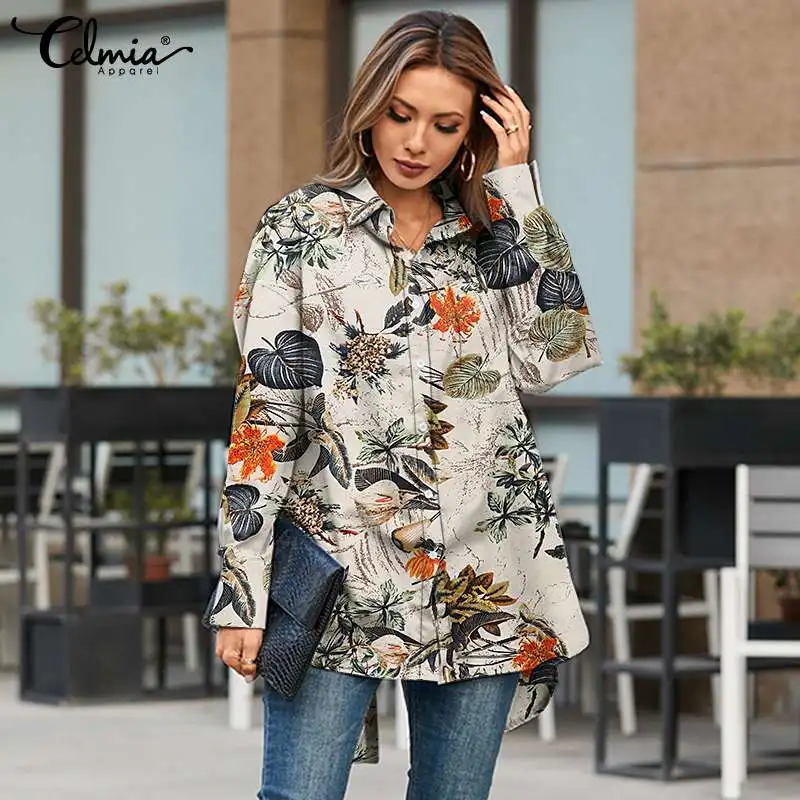 Celmia Casual Vintage Tops Streetwear Women Irregular Hem Stylish Cotton Shirt Lapel Long Sleeve Plant Print Oversized Blouses
Celmia Casual Vintage Tops Streetwear Women Irregular Hem Stylish Cotton Shirt Lapel Long Sleeve Plant Print Oversized Blouses